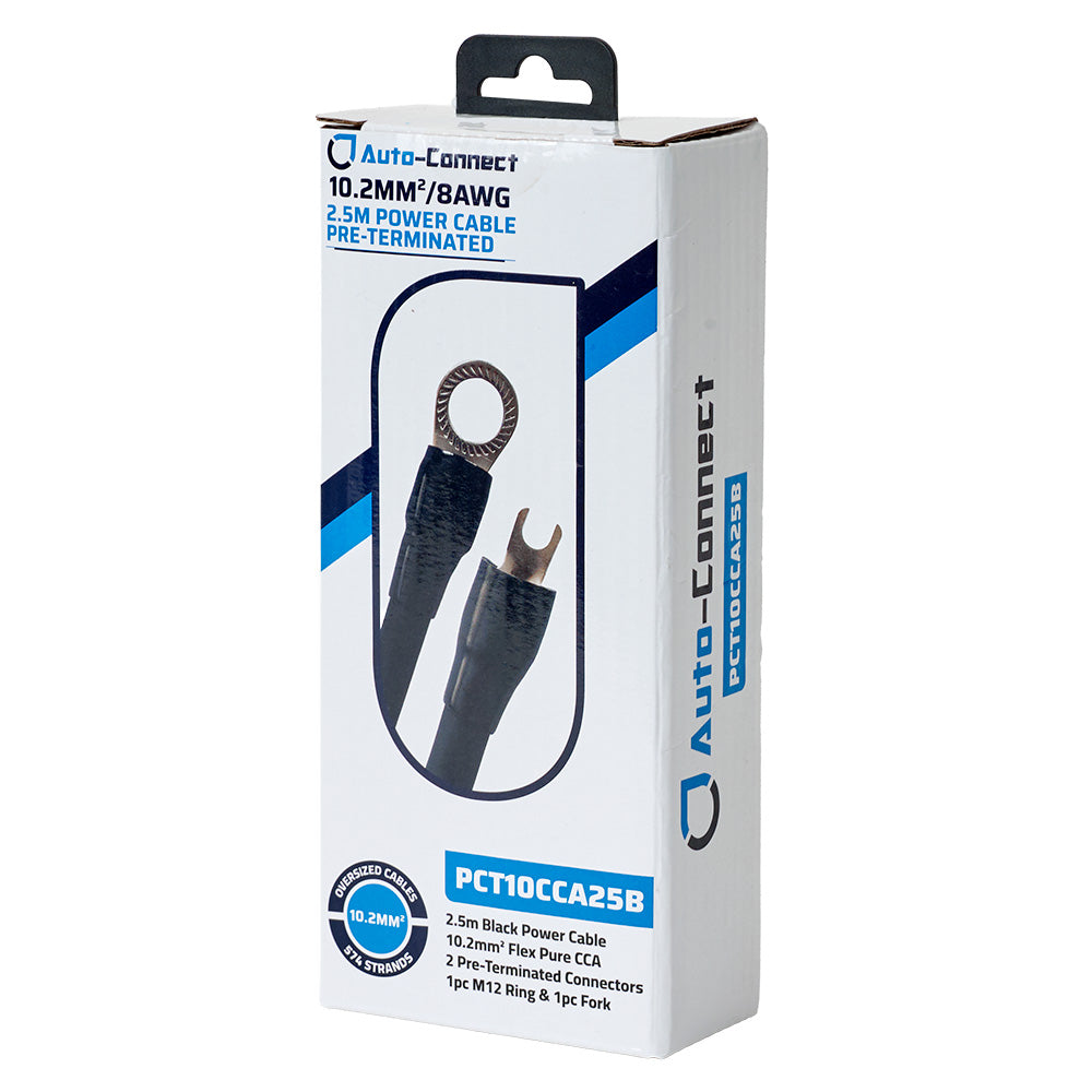 Terminated Power Wire 10mm² CCA, black, 2.5m