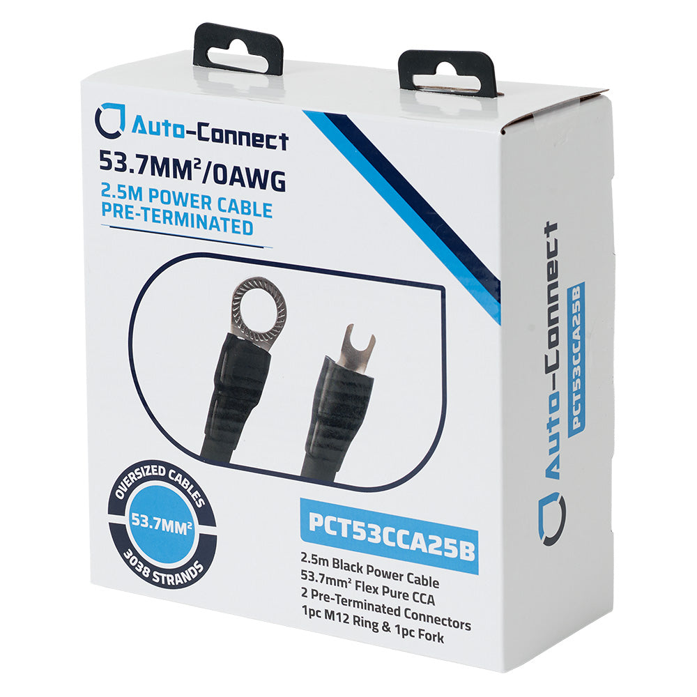 Terminated Power Wire 53mm² CCA, black, 2.5m