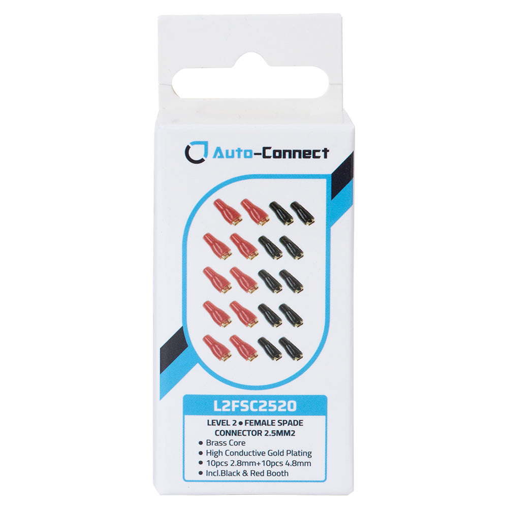20-pack Female Spade Terminals 2.5 mm², red/black