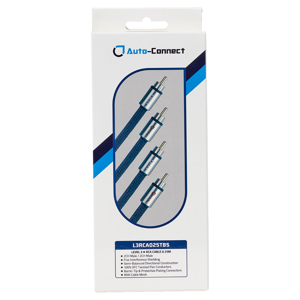 2-Channel Five-Layer Shielded Directional RCA Cable, 0.25m