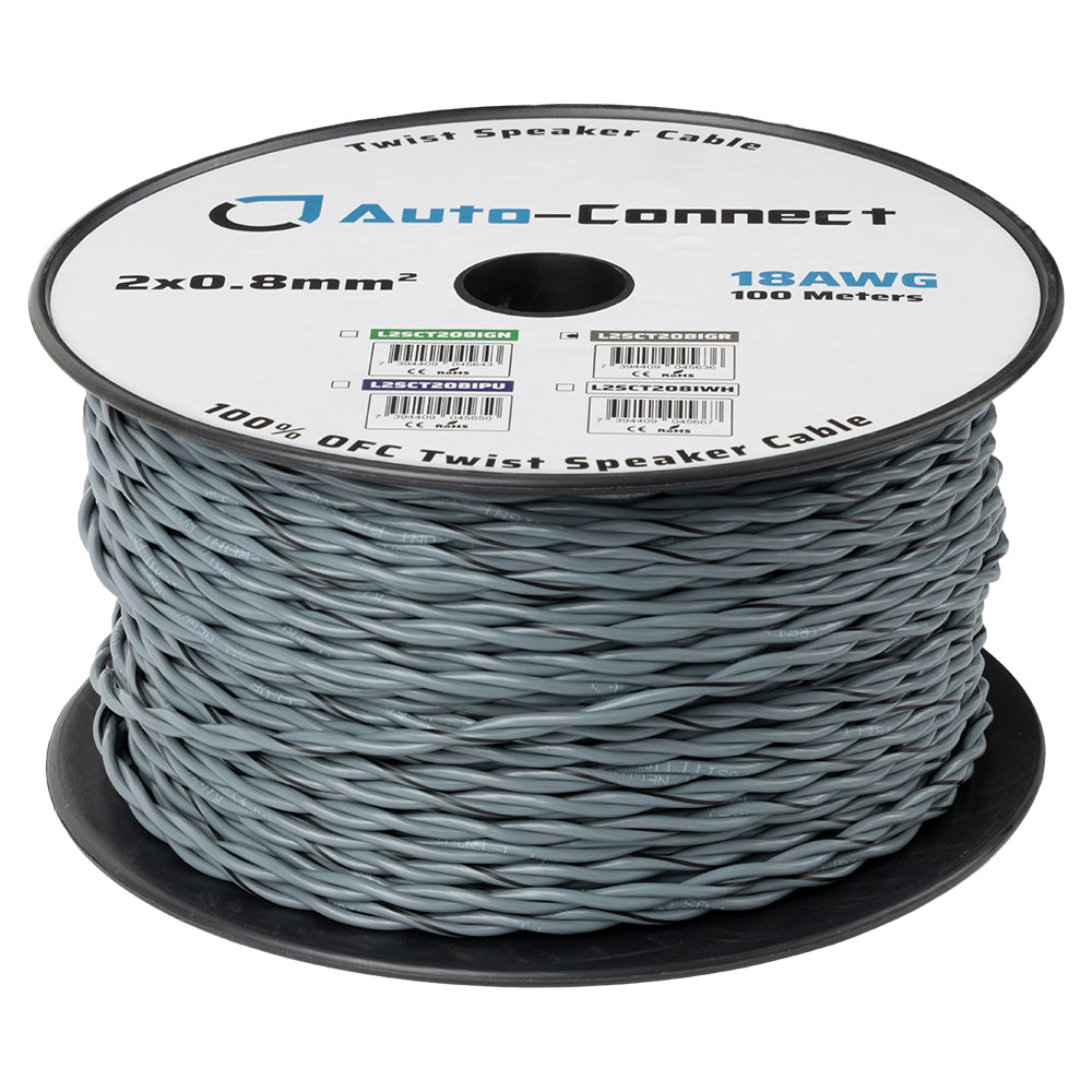 Twisted Speaker Wire 2x0.8mm², gray